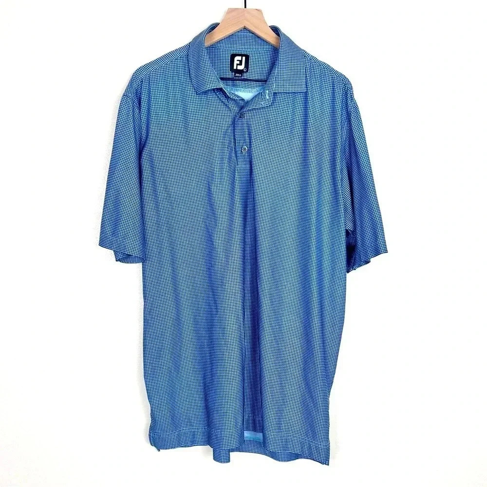 Foot Joy White and Blue Micro Houndstooth Polo